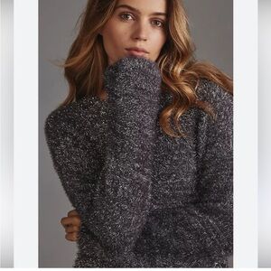 Anthropologie Silver Charcoal Oversized Eyelash Sweater Tinsel